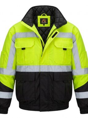 High Visibility Winter Work Jacket Yellow/lime Waterproof  Large Zip Out Thermal